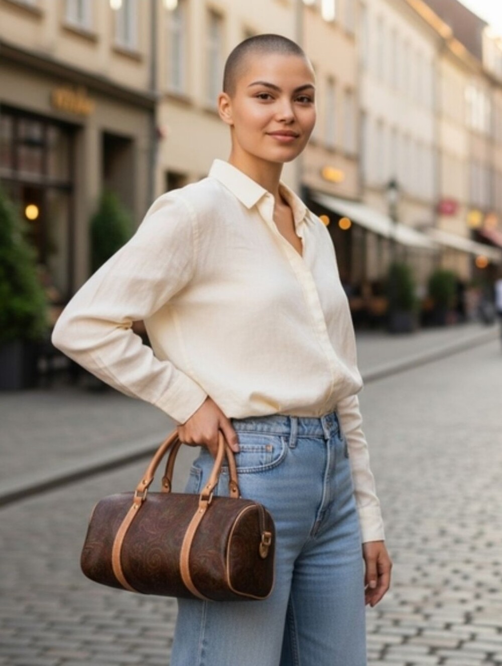 Etro  Barrel  Leather Paisley Print Bag with Tan Handles